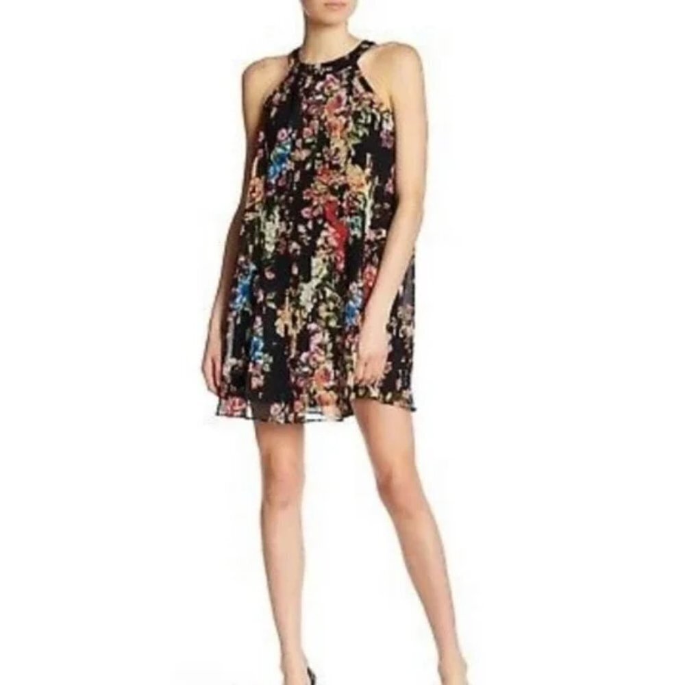 Betsey Johnson Black Floral Halter Shift Dress